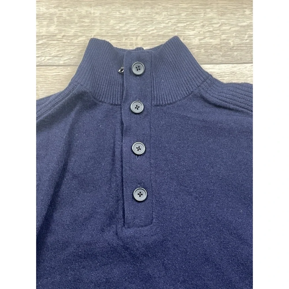 Banana Republic Sweater Men's Large Blue Italian Yarn Merino Wool 1/4 Zip Button
